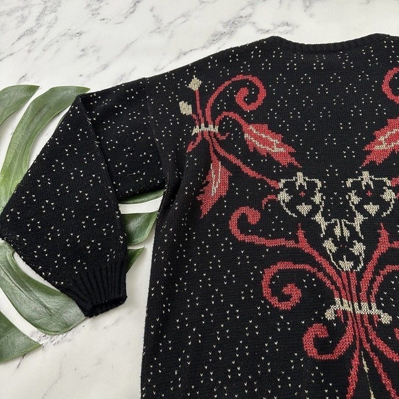 Distinctly Different Womens Vintage Pullover Sweater Size XL Black Red Holiday - Picture 11 of 12